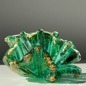Vintage Teal Murano Glass  Small Trinket Dish / Salt Cellar